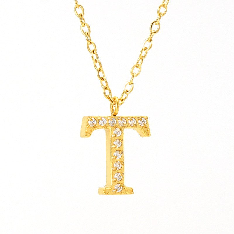 18k Dainty Rhinestone Initial Letter Necklace