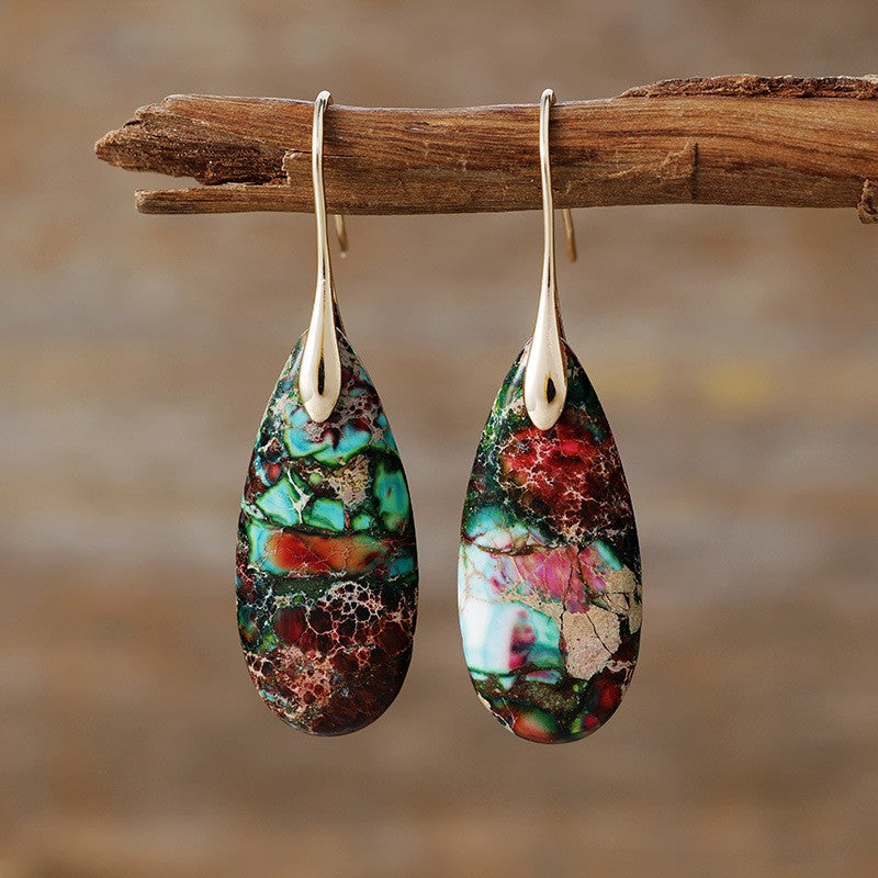 Boho Mosaic Stone Teardrop Earrings