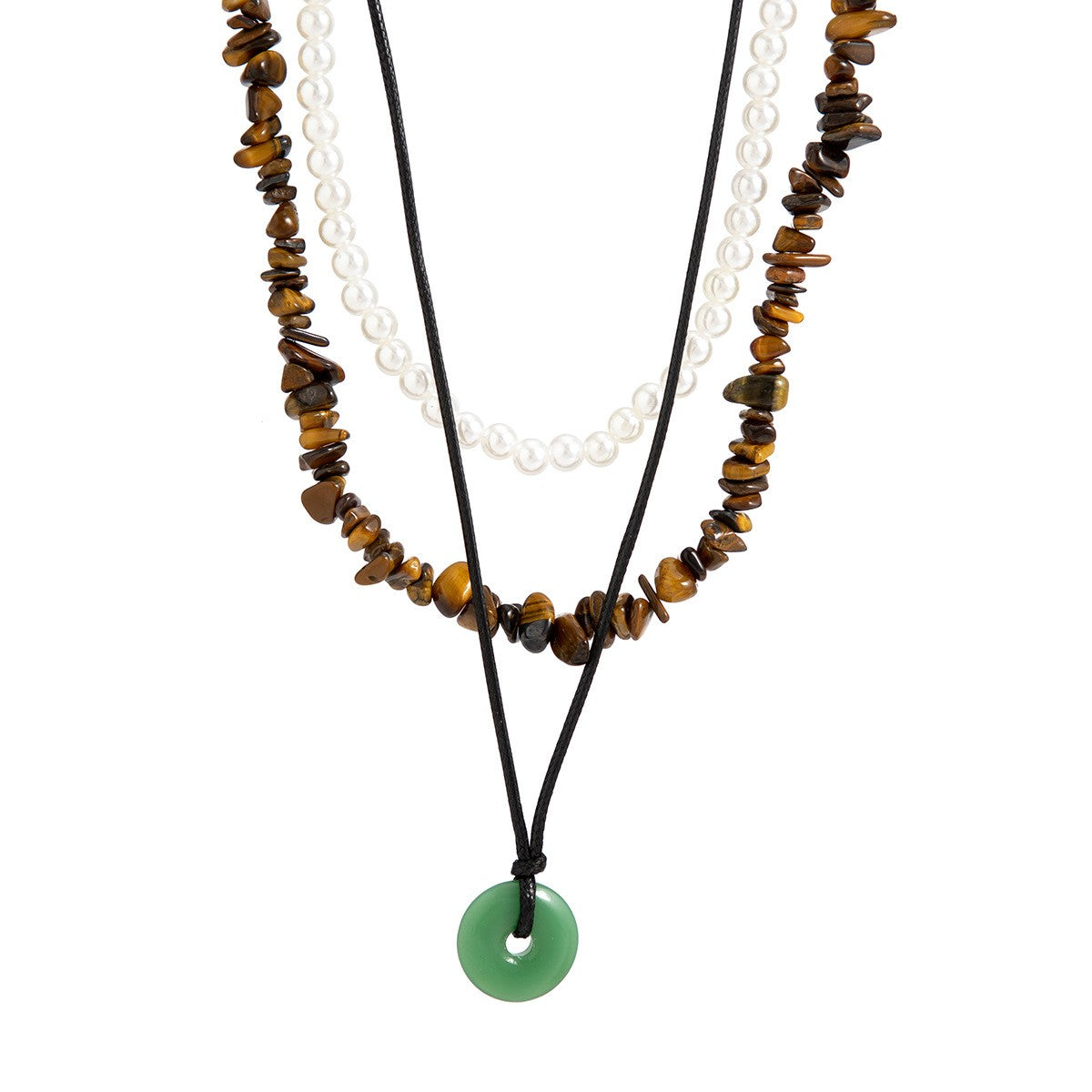Boho Layered Evil Eye & Jade Pendant Necklace