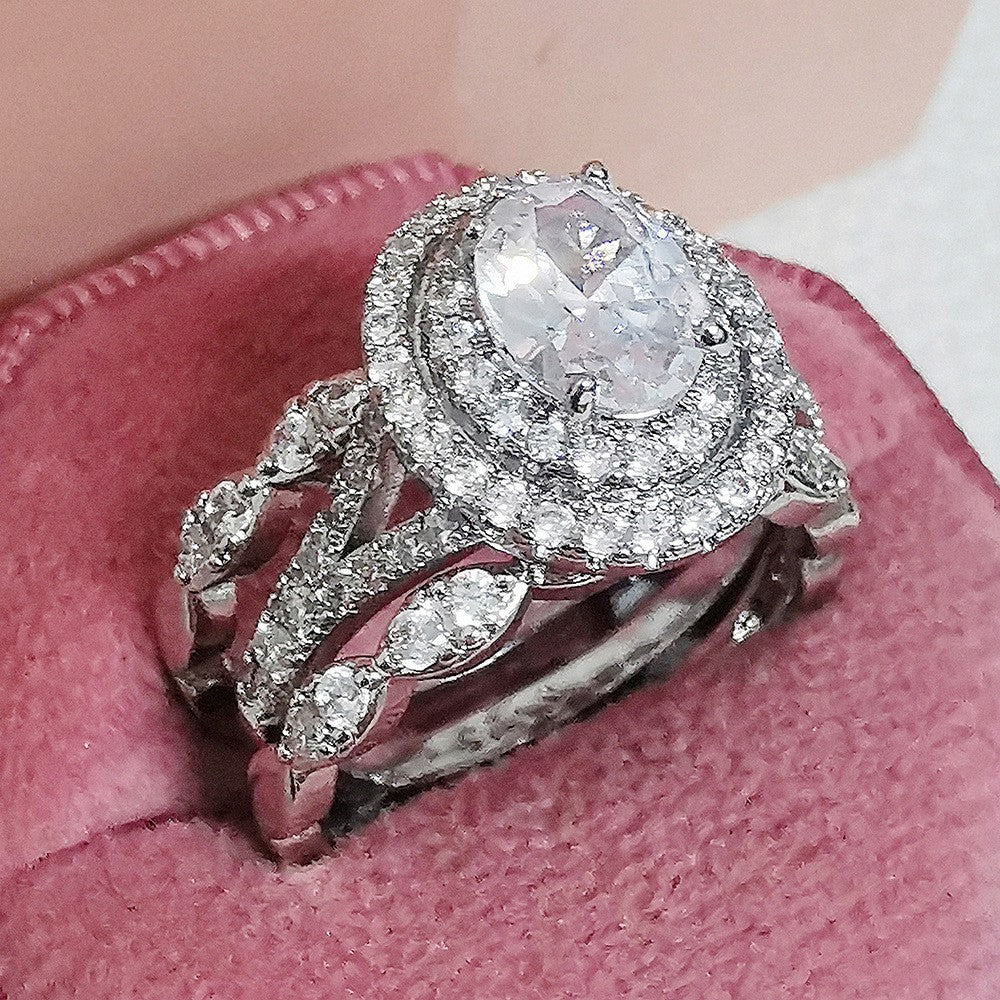 Classy Oval Zirconia 2pc Ring Set