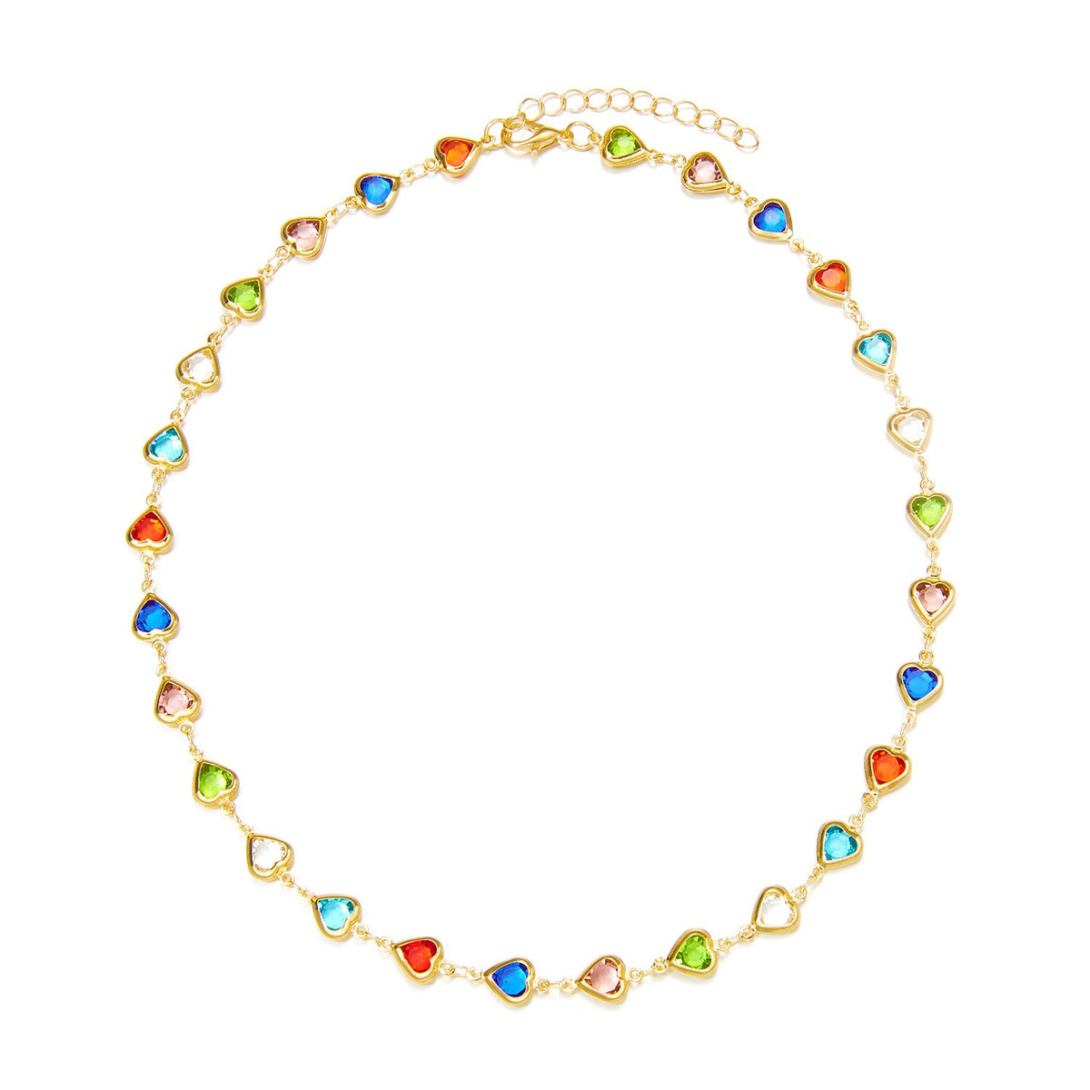 Dainty Multi-Color Heart Necklace and Bracelet Set