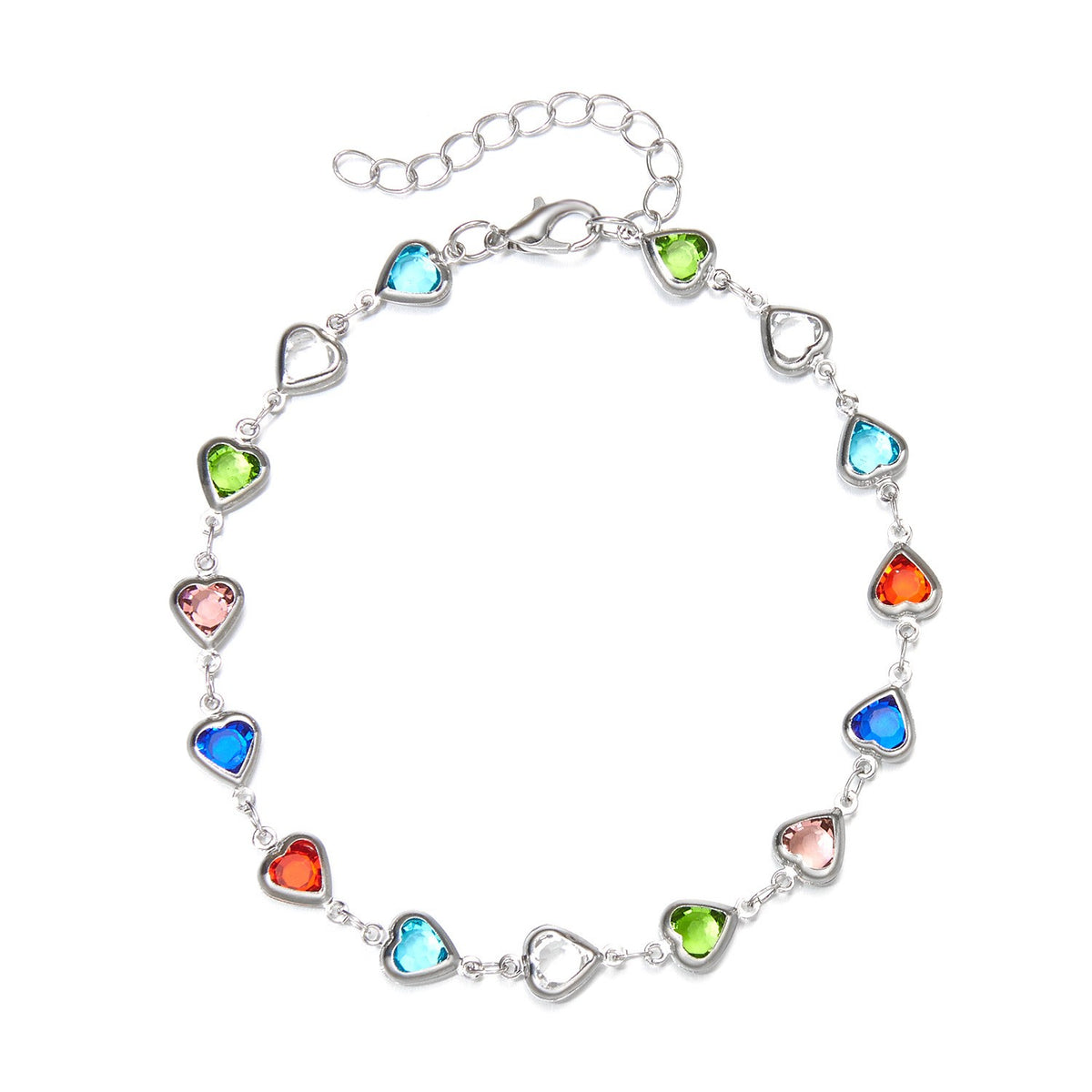 Dainty Multi-Color Heart Necklace and Bracelet Set