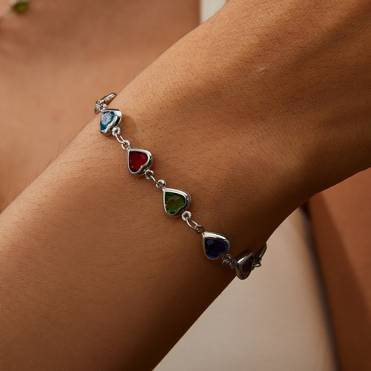 Dainty Multi-Color Heart Necklace and Bracelet Set