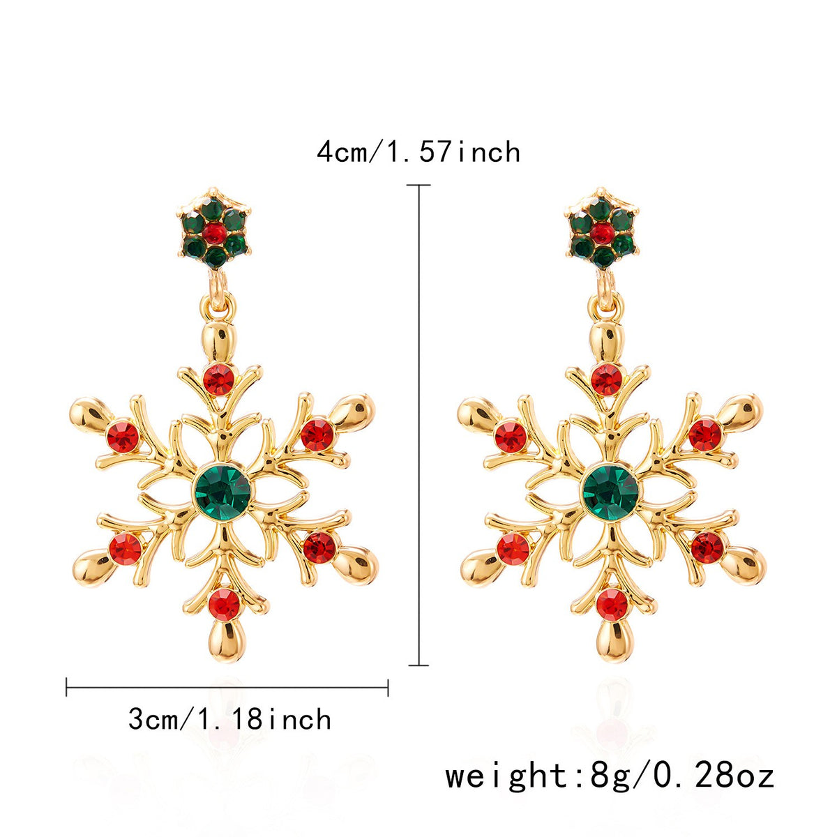 Festive Red Green Snowflake Stud Earrings