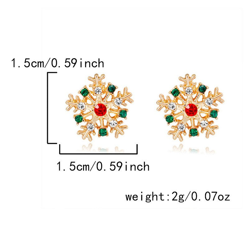 Festive Red Green Snowflake Stud Earrings