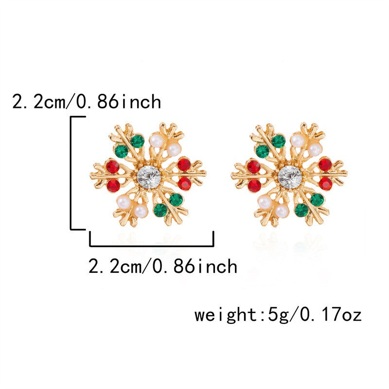 Festive Red Green Snowflake Stud Earrings