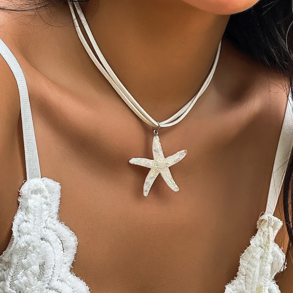 Boho Glitter Starfish Cord Necklace