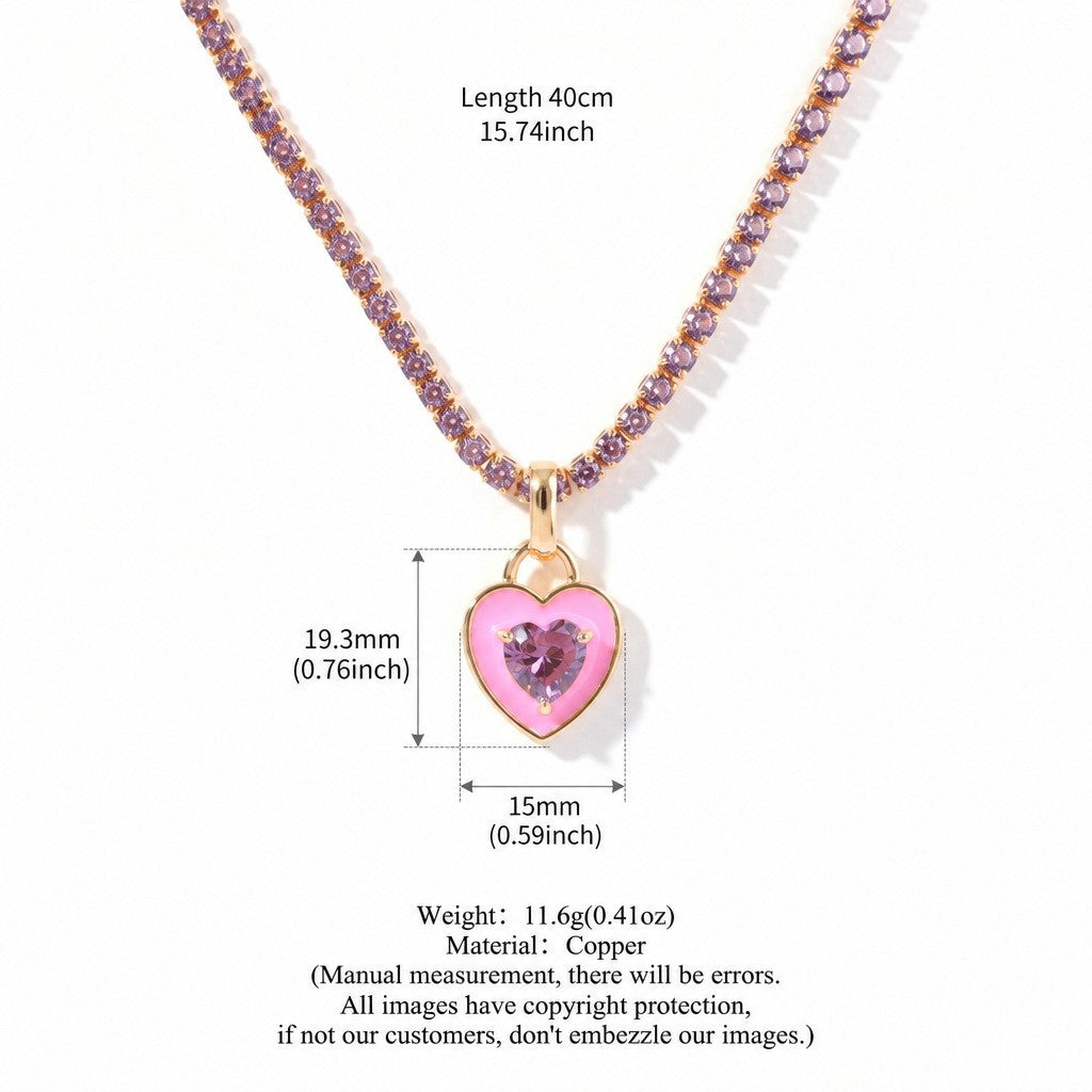 Romantic Green Enamel Heart Tennis Necklace