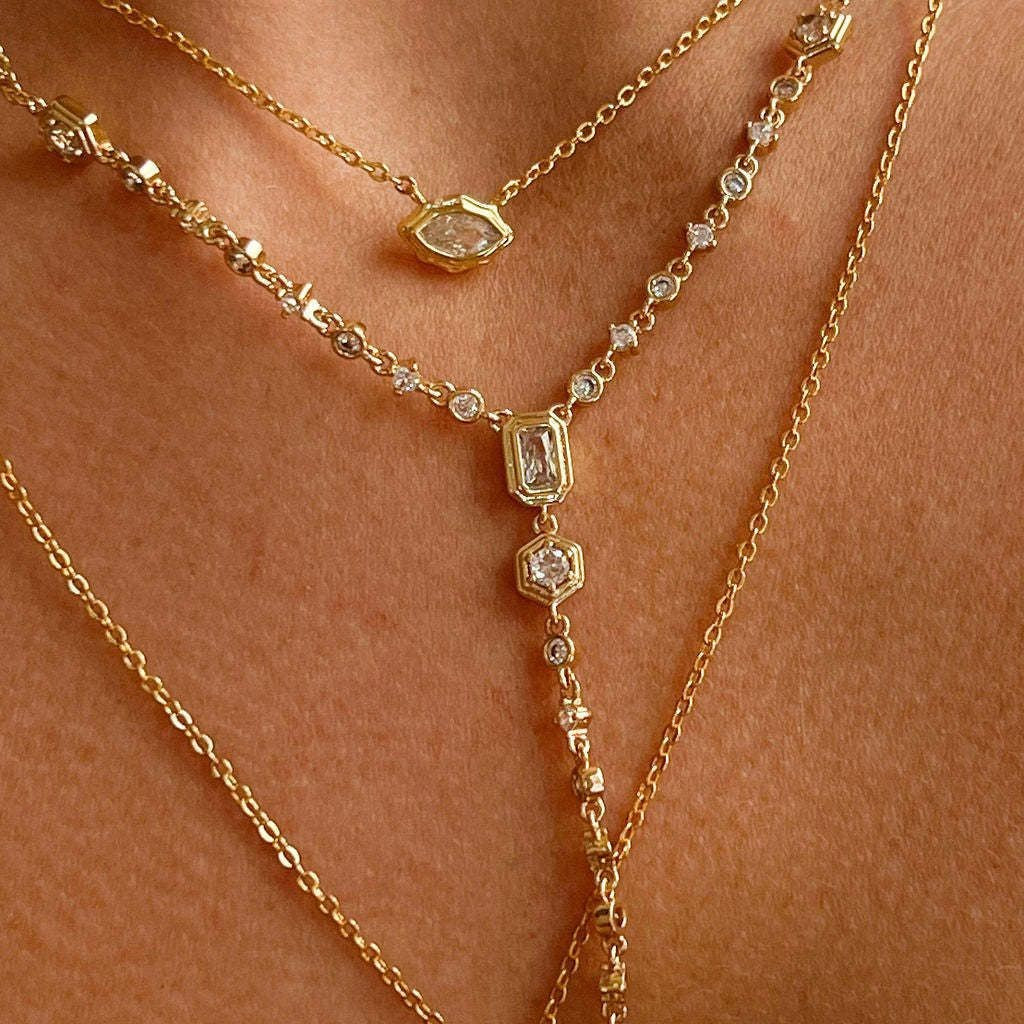 Dainty Geometric CZ Y-Necklace