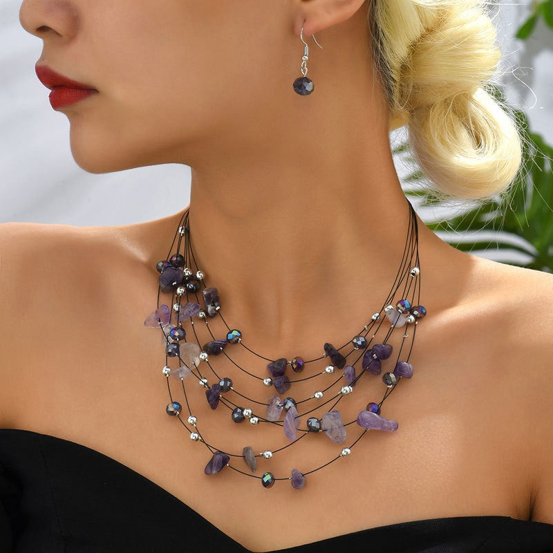 Boho Asymmetrical Turquoise Multi-Strand Necklace & Earring Set