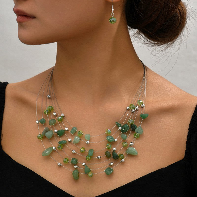 Boho Asymmetrical Turquoise Multi-Strand Necklace & Earring Set
