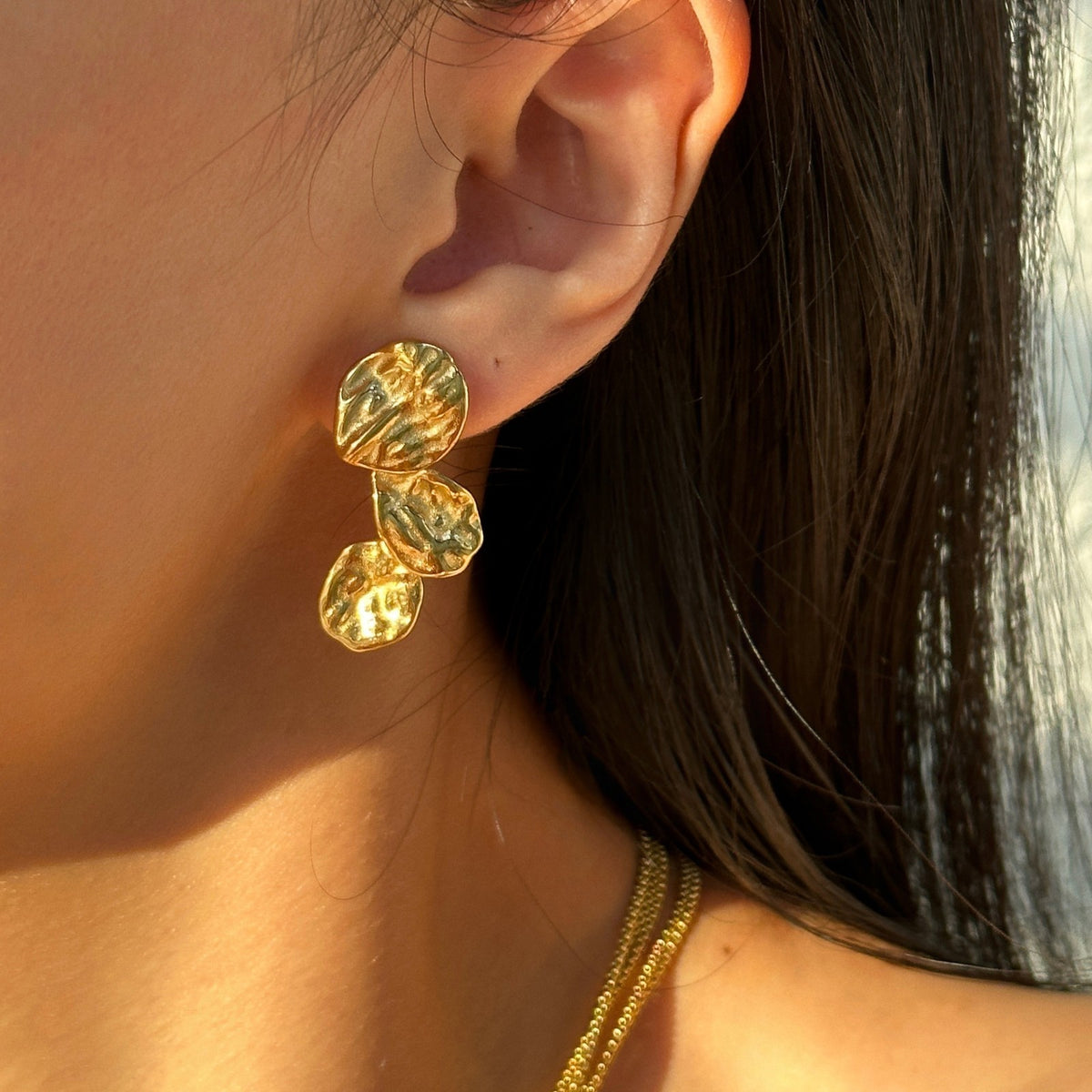 18k Boho Textured Petal Drop Earrings