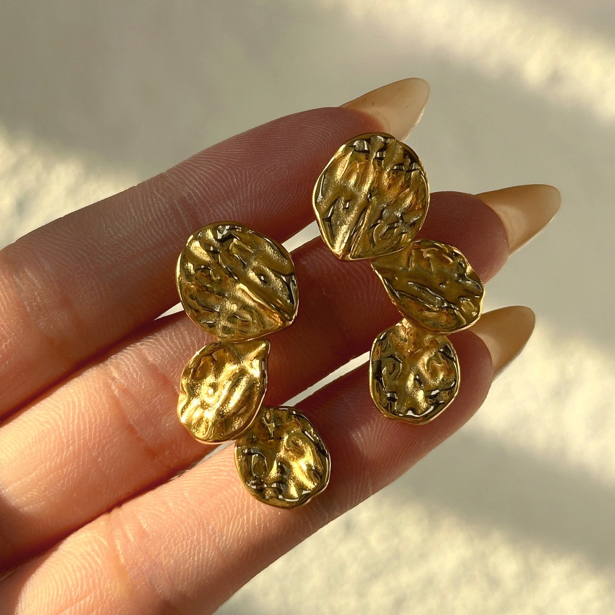 18k Boho Textured Petal Drop Earrings
