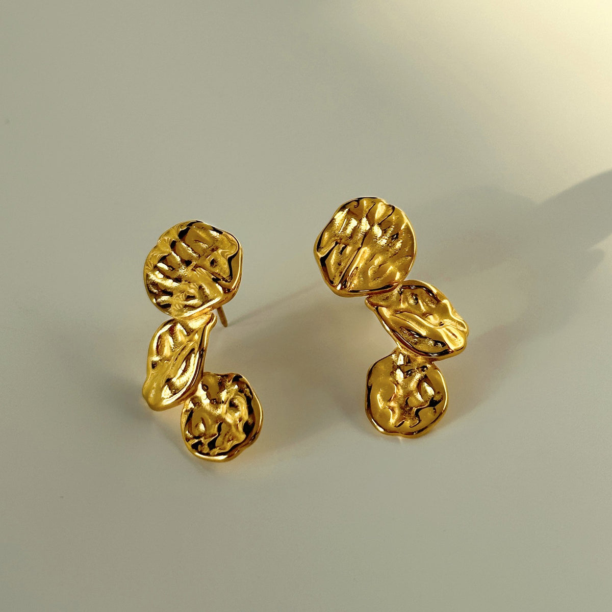 18k Boho Textured Petal Drop Earrings