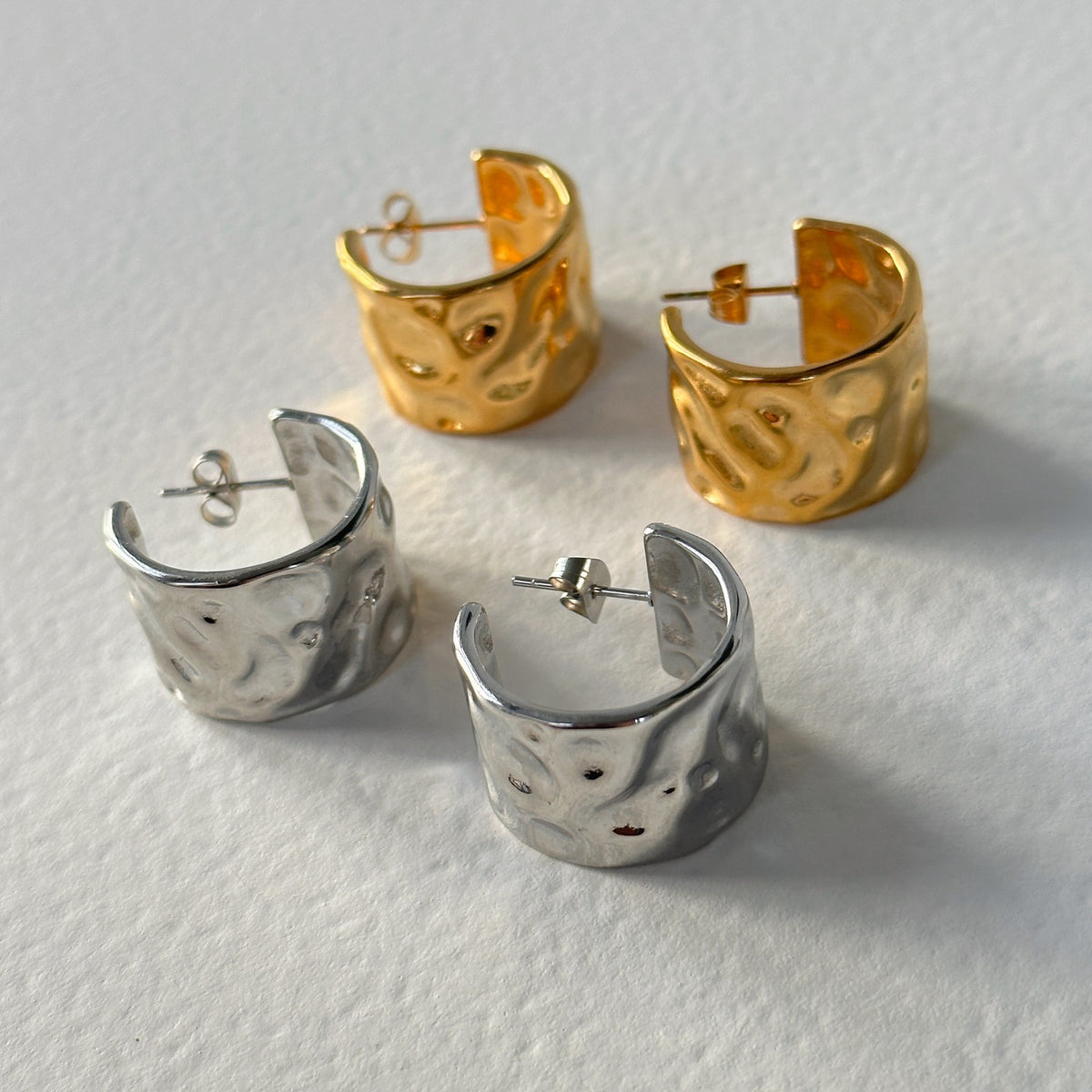 18k Classy Melted Texture Wide Hoop Earrings