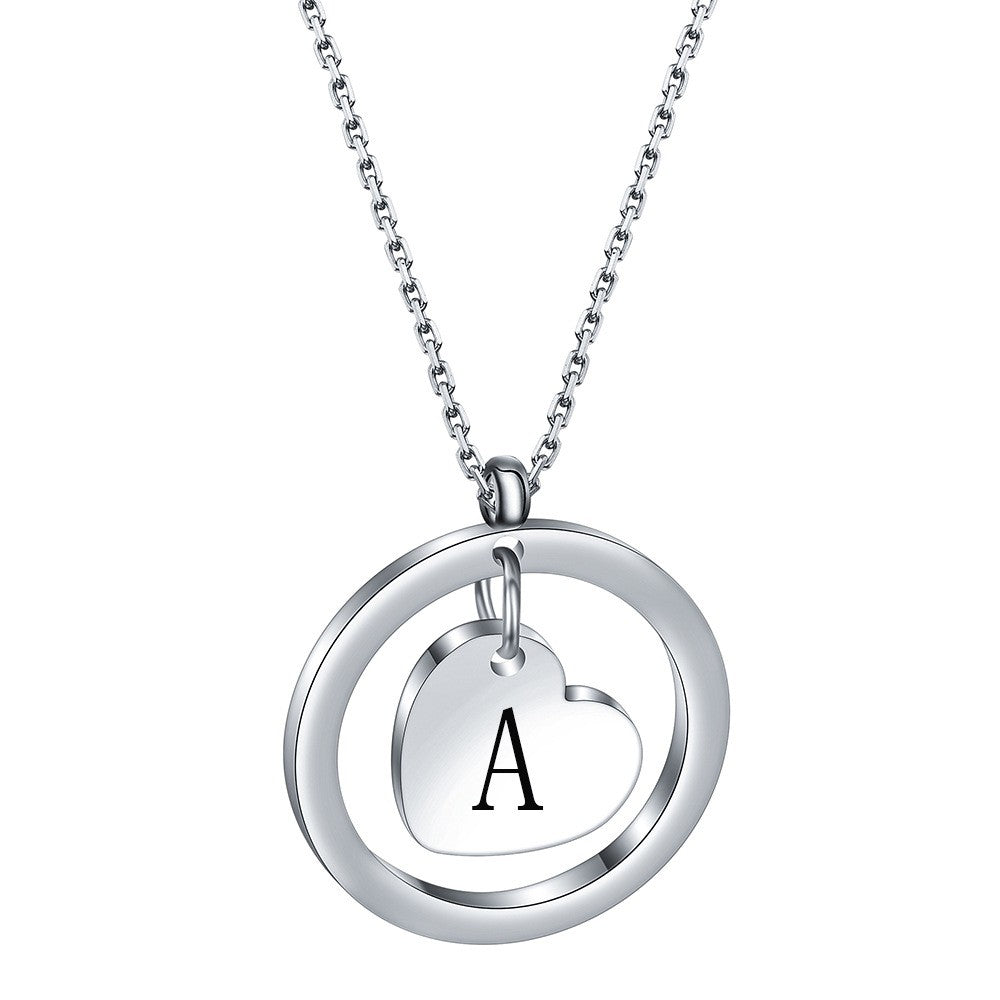 Dainty Circle Heart Initial Necklace