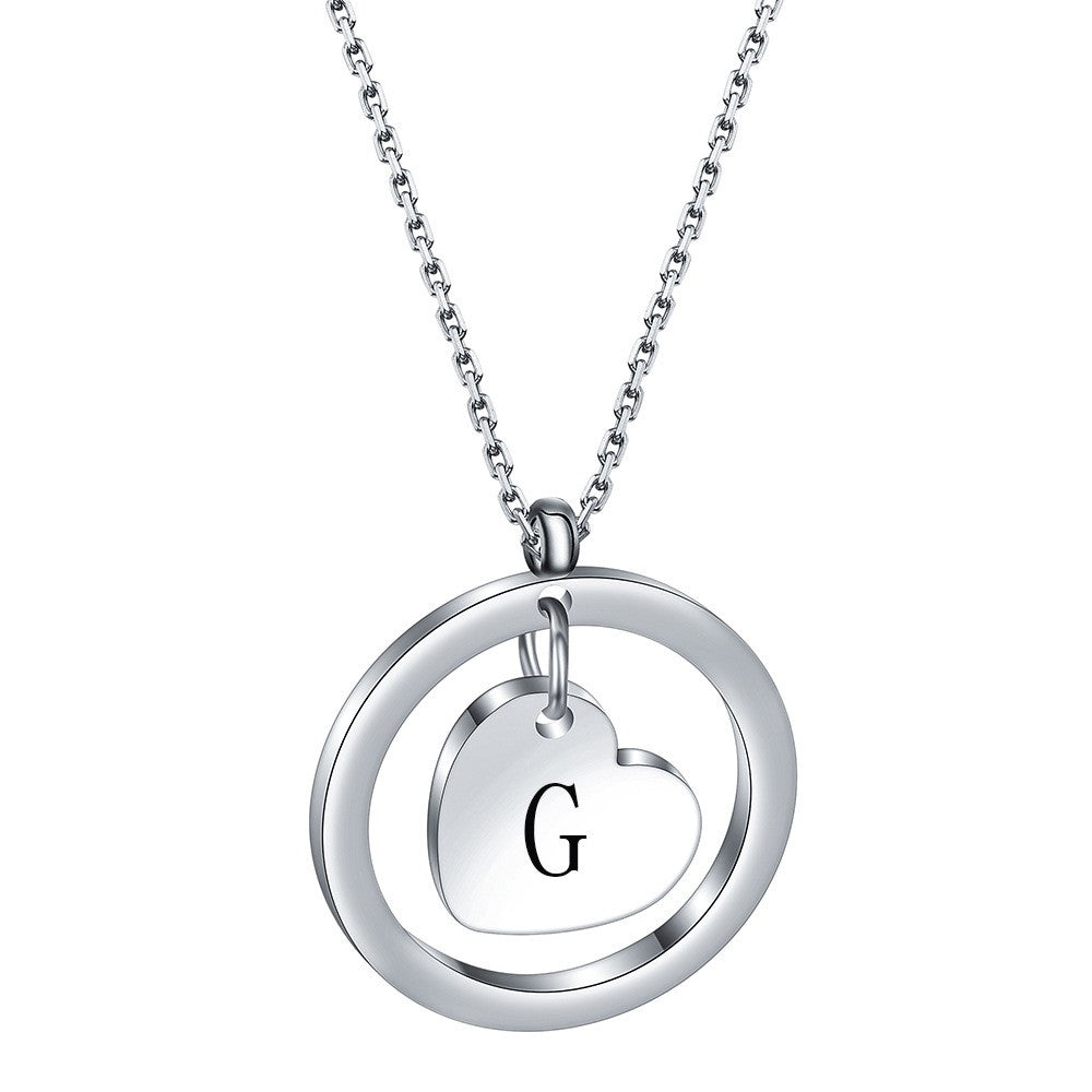 Dainty Circle Heart Initial Necklace