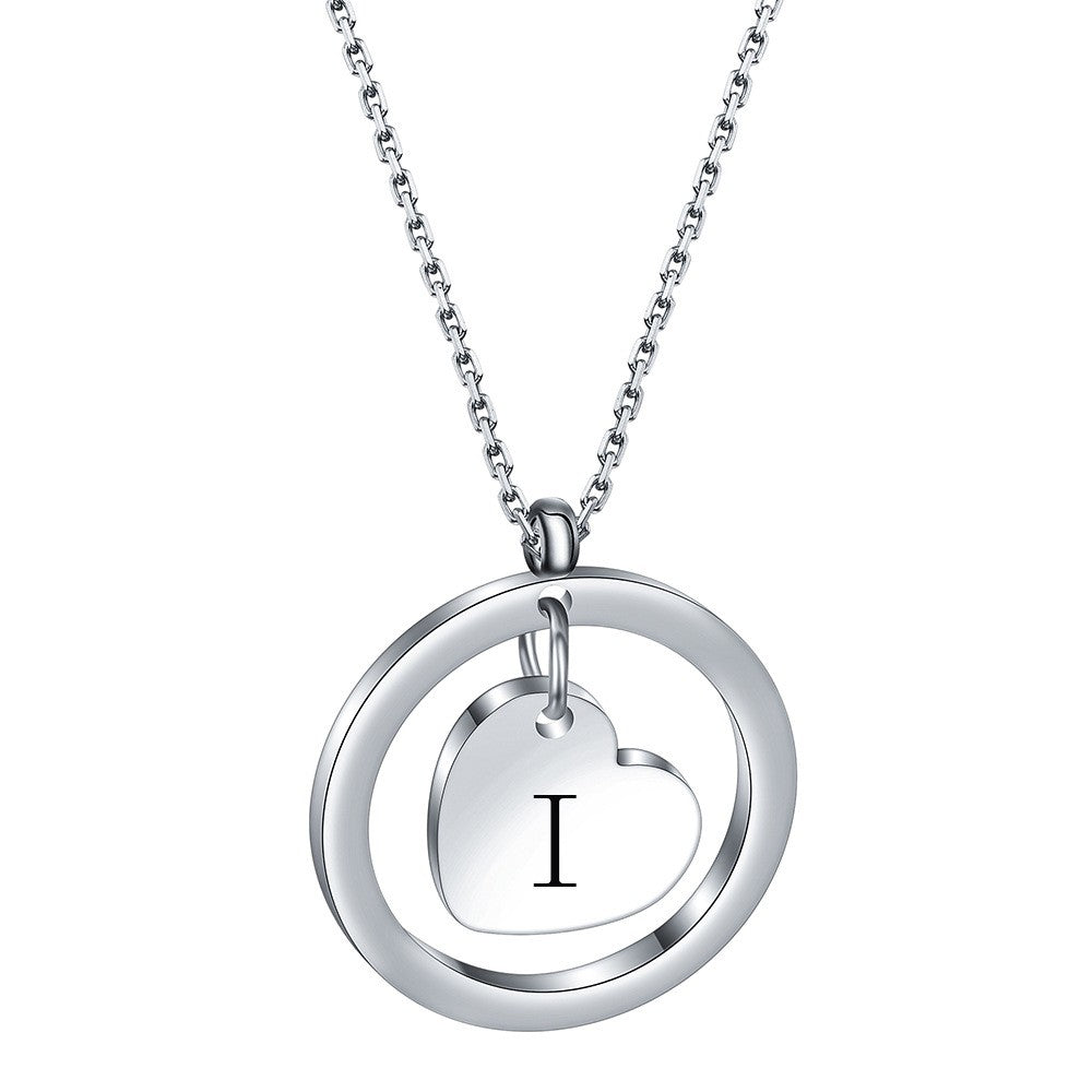 Dainty Circle Heart Initial Necklace