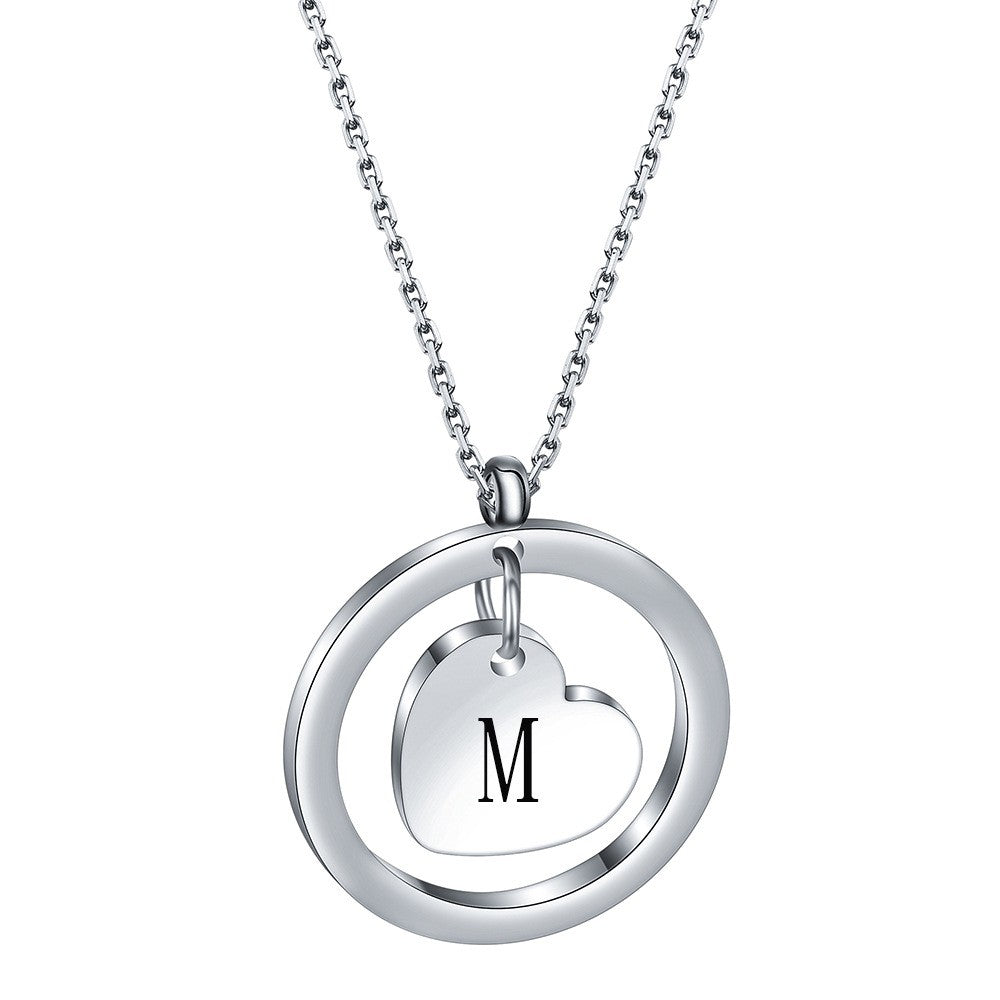 Dainty Circle Heart Initial Necklace
