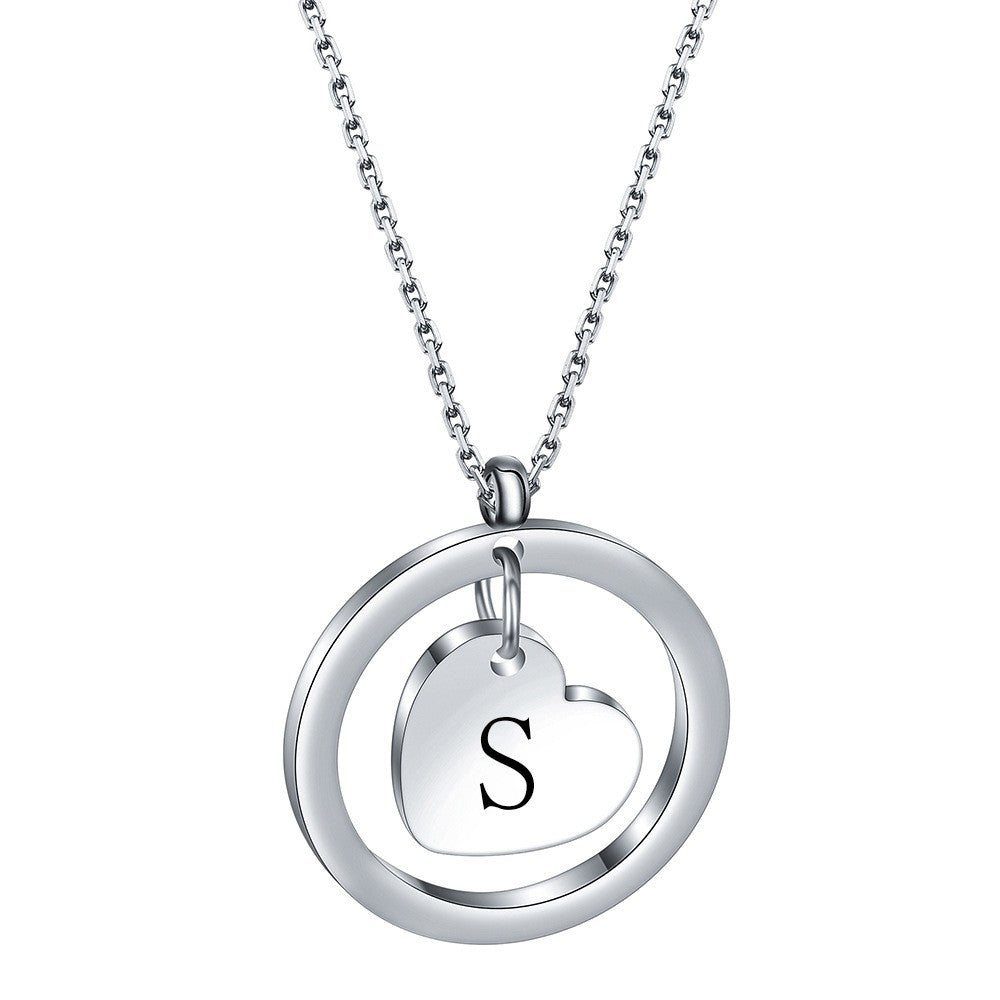 Dainty Circle Heart Initial Necklace