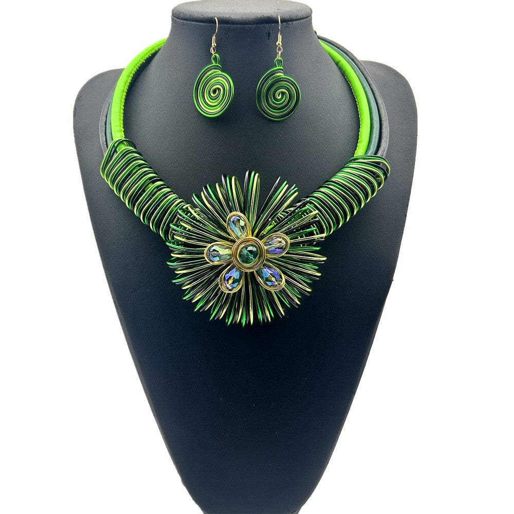 Boho Blue Wire Flower Necklace & Earring Set