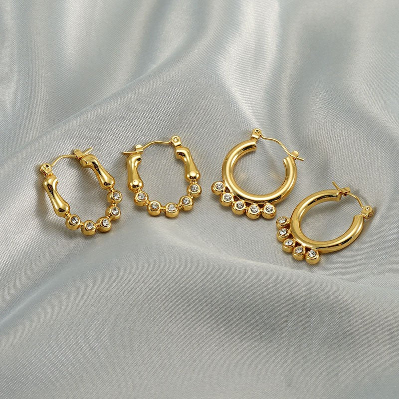 Dainty Zircon Beaded Hoop Earrings