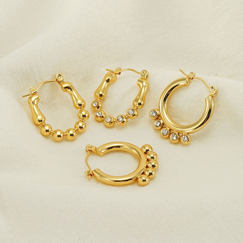 Dainty Zircon Beaded Hoop Earrings