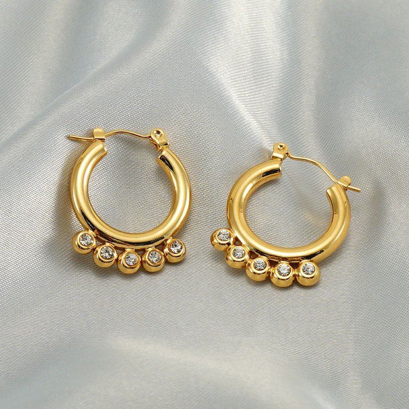 Dainty Zircon Beaded Hoop Earrings
