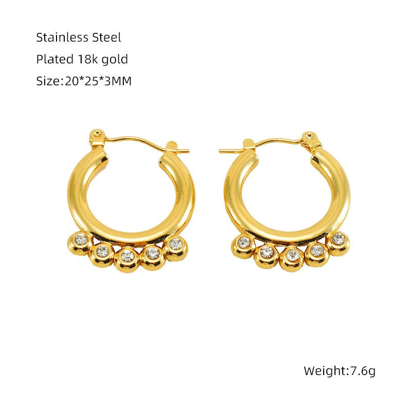 Dainty Zircon Beaded Hoop Earrings