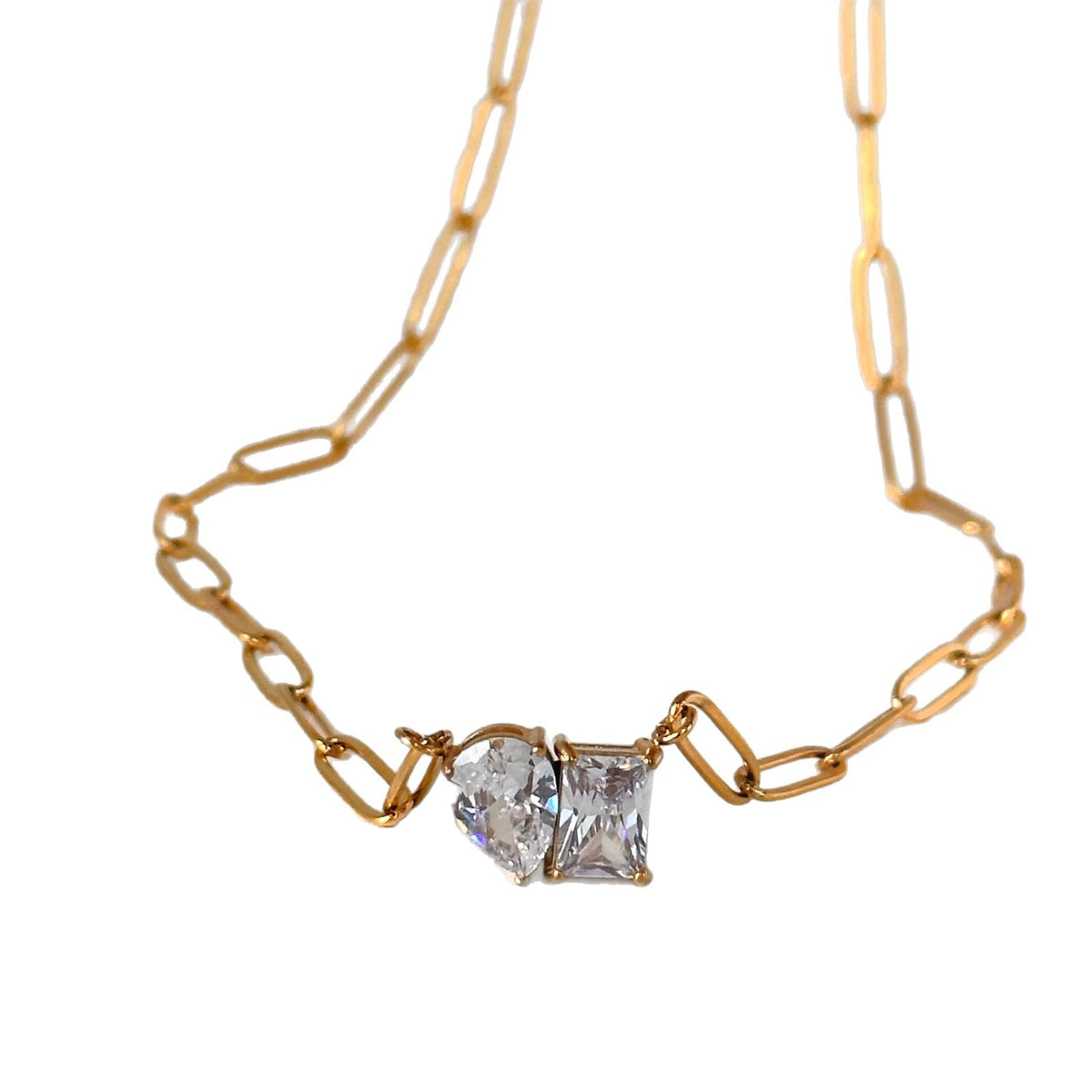 Dainty Geometric Pear & Square Paperclip Necklace