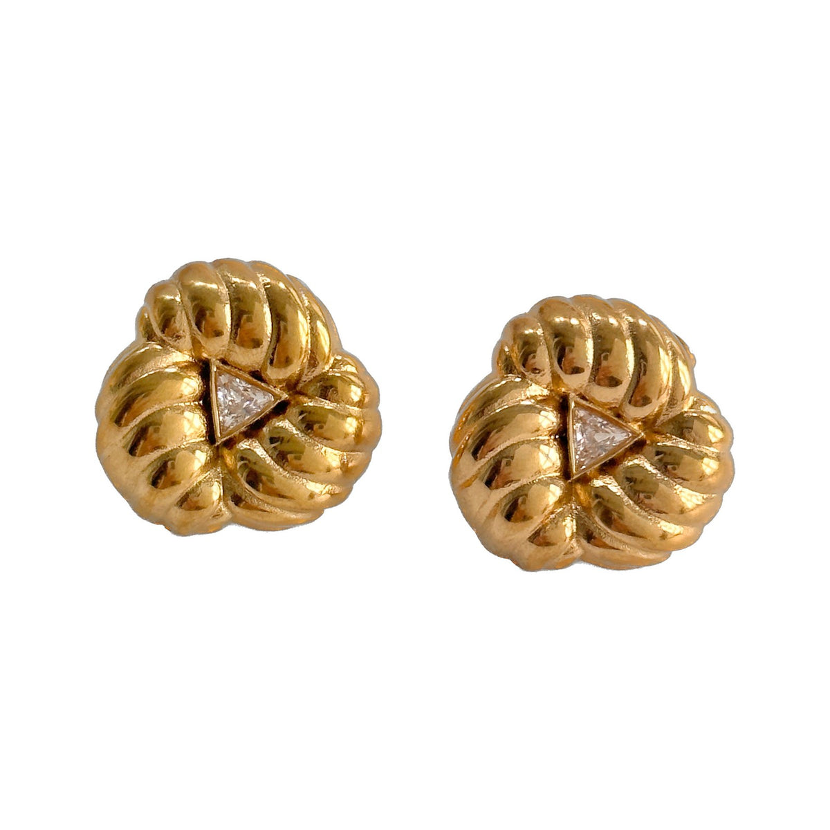 18k Classy Ribbed Flower Stud Earrings