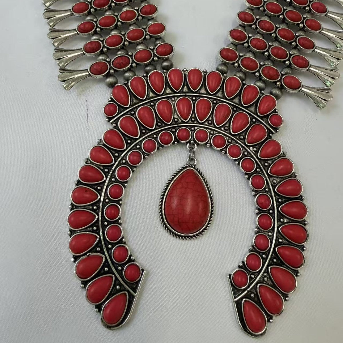 Boho Turquoise Squash Blossom Necklace & Earring Set