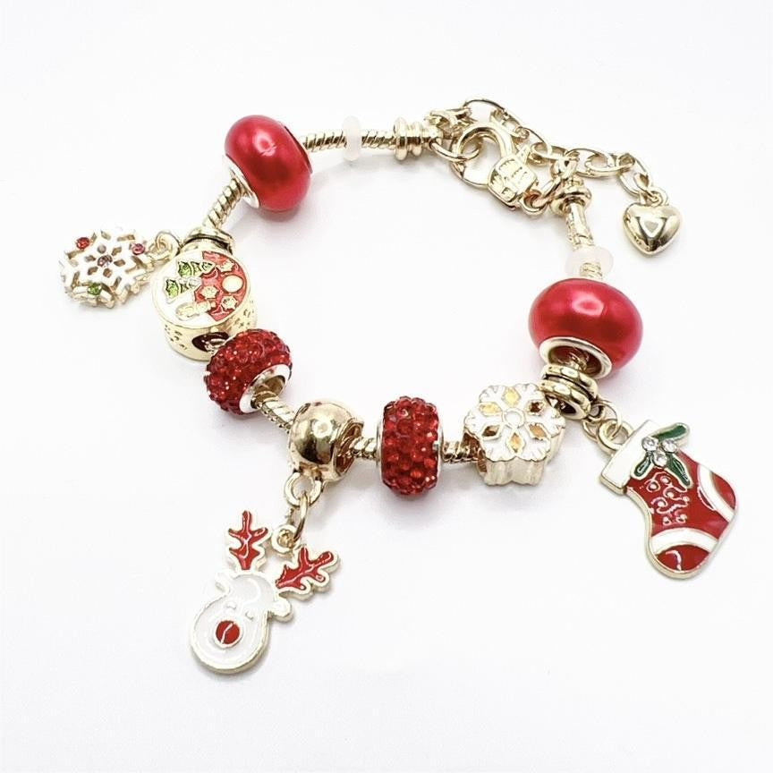 Festive Reindeer Snowflake Charm Bracelet