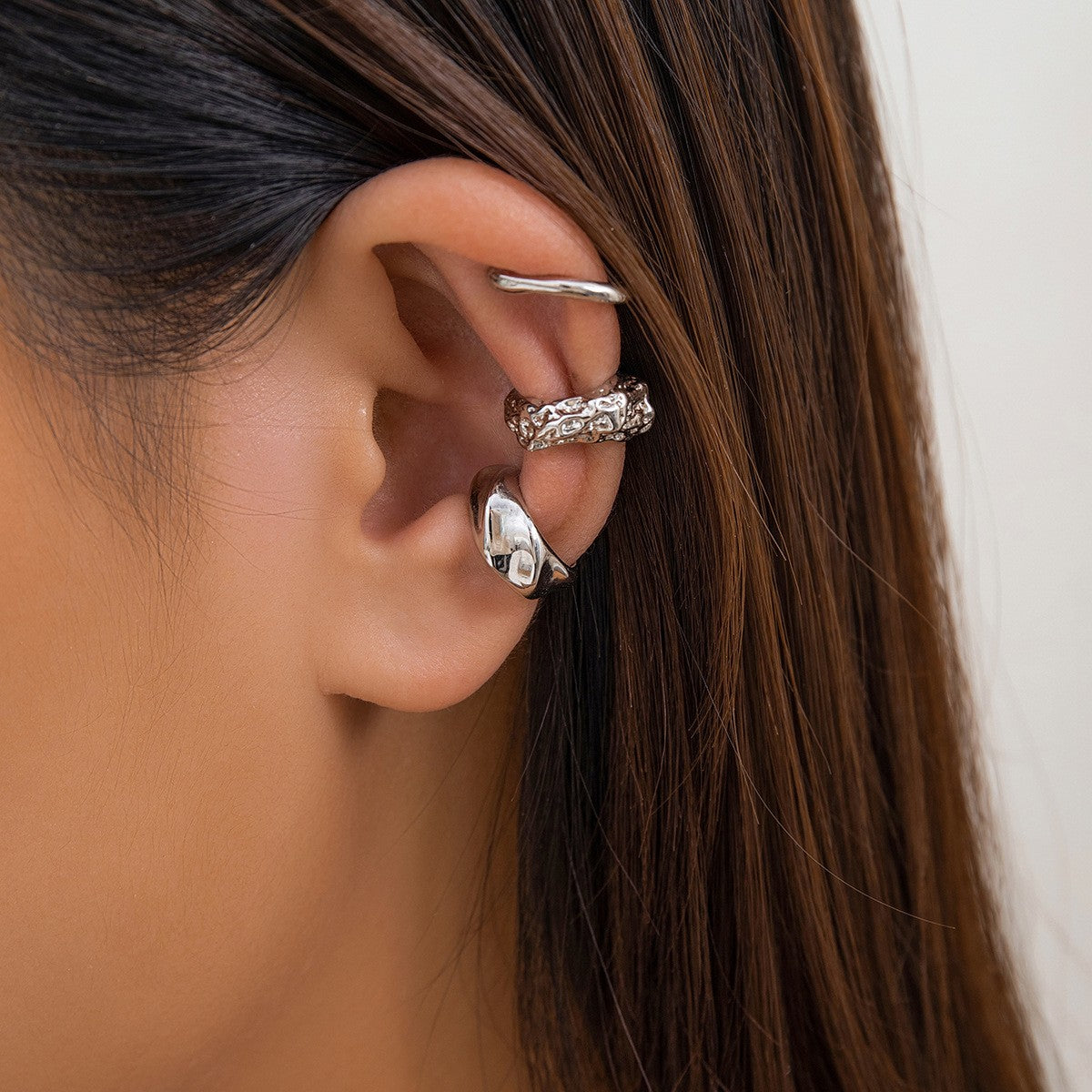 3pc Classy Textured Geometric Ear Cuff Set