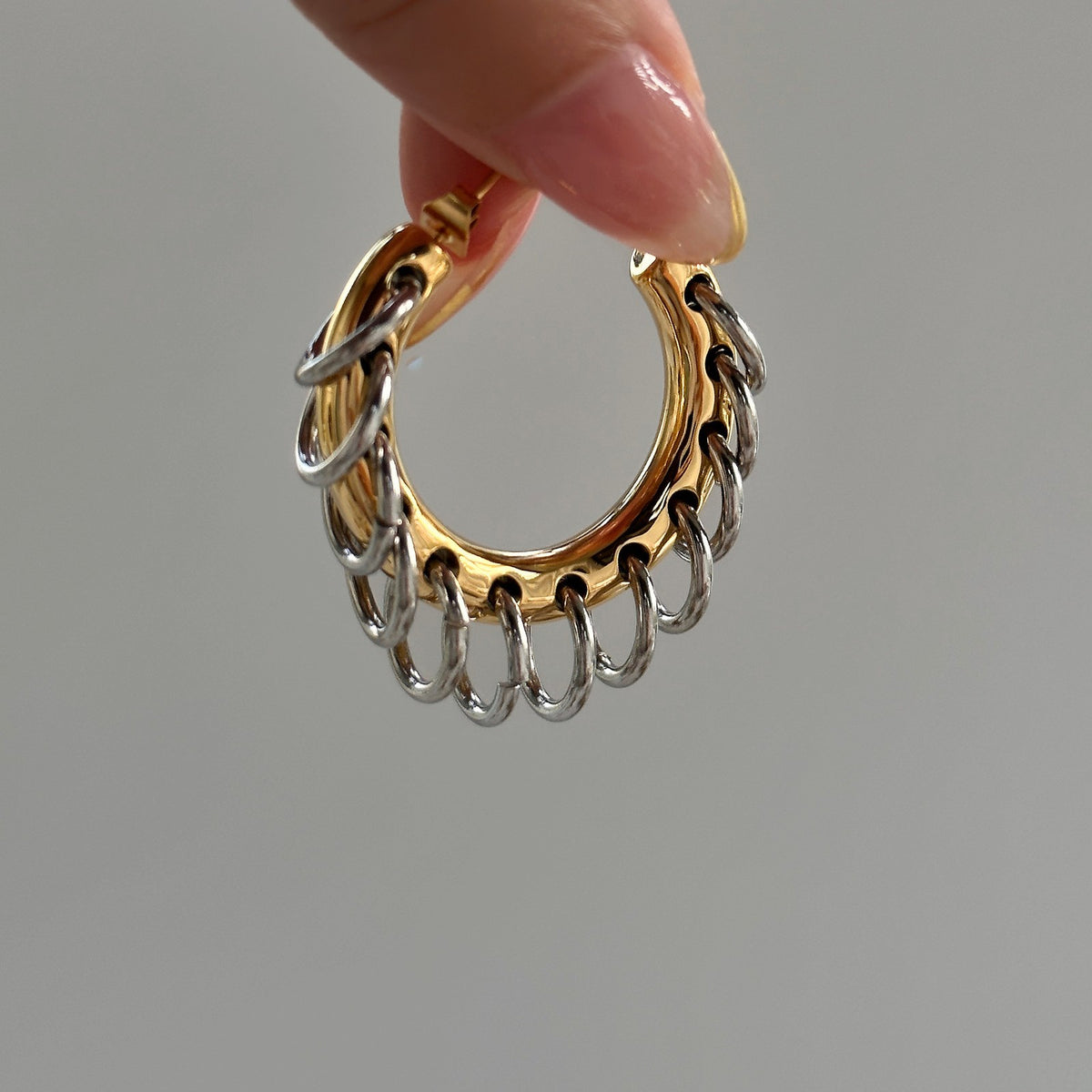 Classy Two Tone Chain Link Hoop Earrings