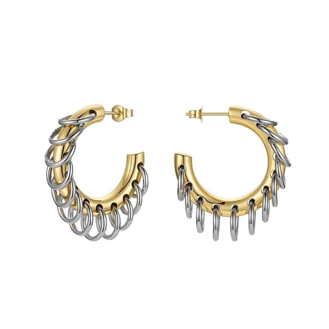 Classy Two Tone Chain Link Hoop Earrings