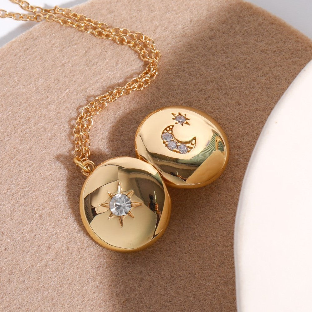 Vintage Celestial Moonstone Square Locket Necklace