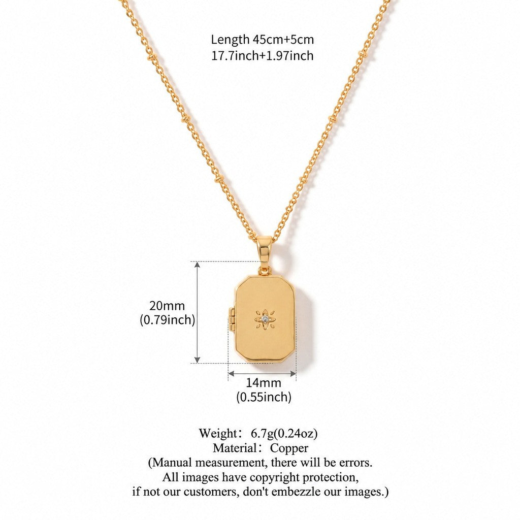 Vintage Celestial Moonstone Square Locket Necklace