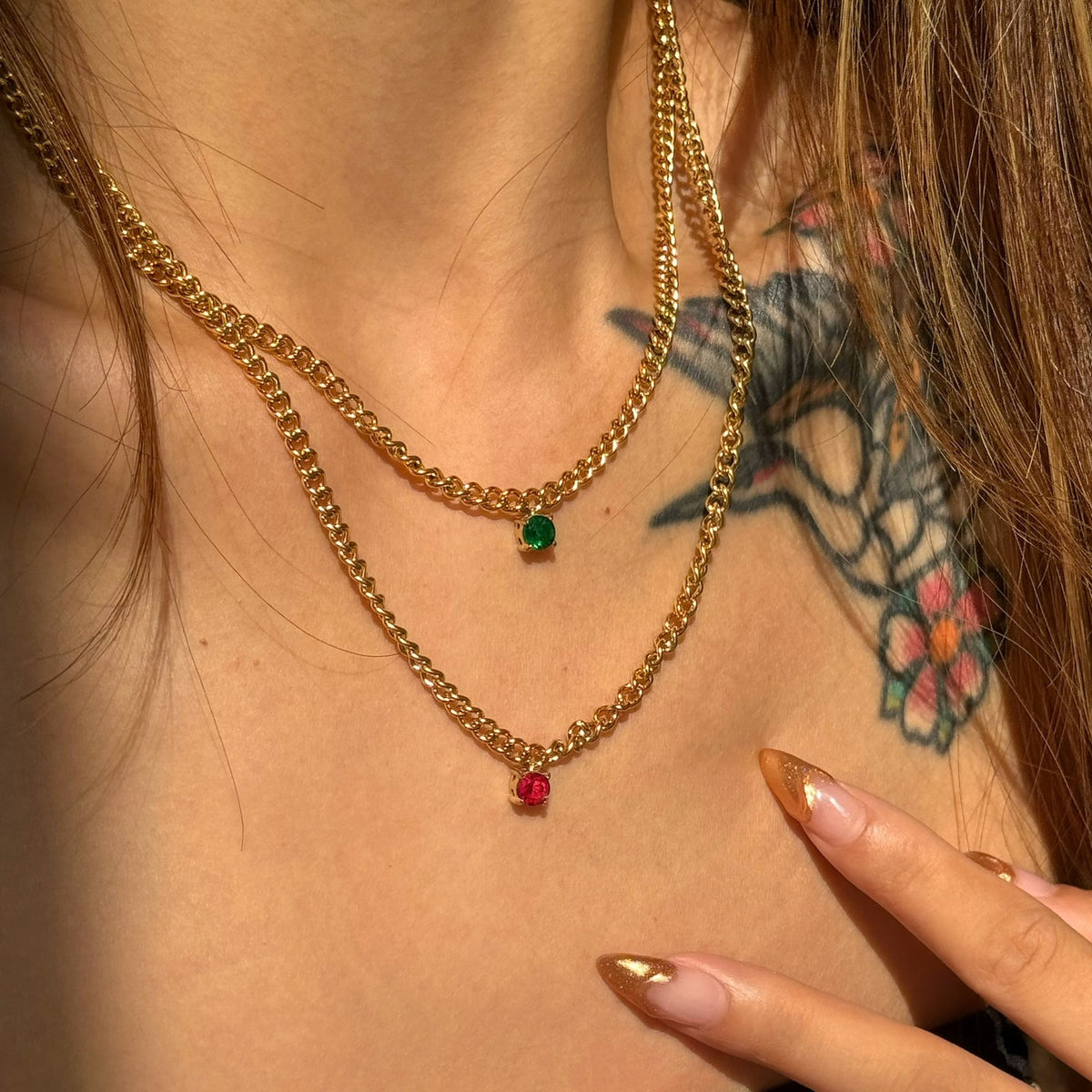 18k Vintage Multi-Layer Curb Chain Necklace