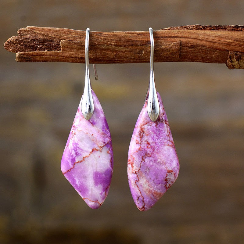 Boho Marbled Purple Stone Drop Earrings