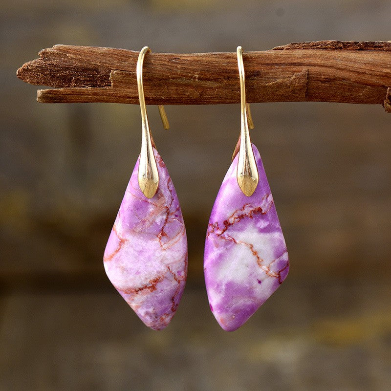 Boho Marbled Purple Stone Drop Earrings