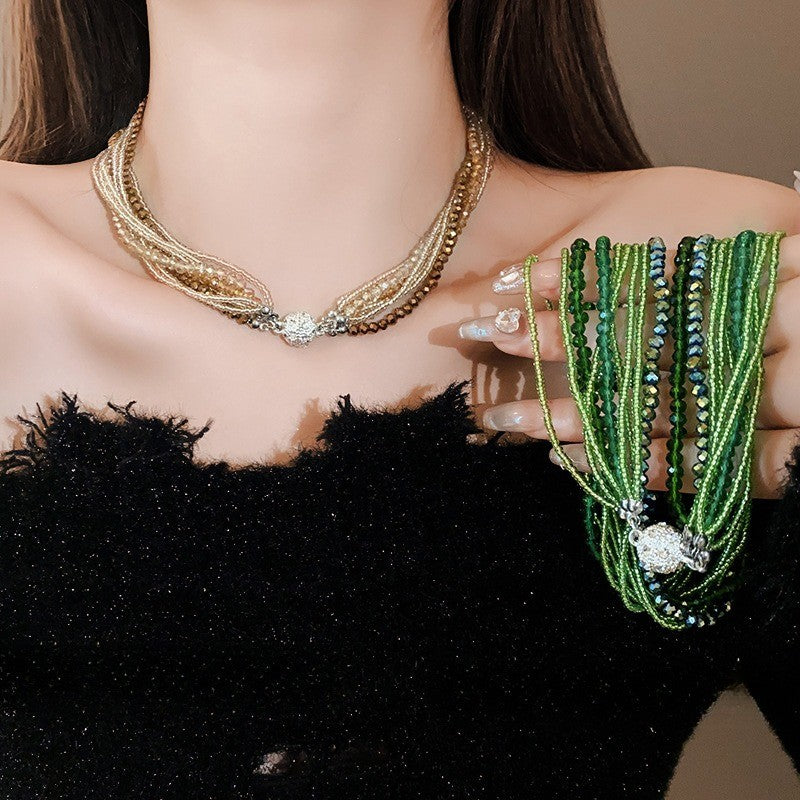 Boho Multi-Strand Twisted Crystal Necklace & Earring Set
