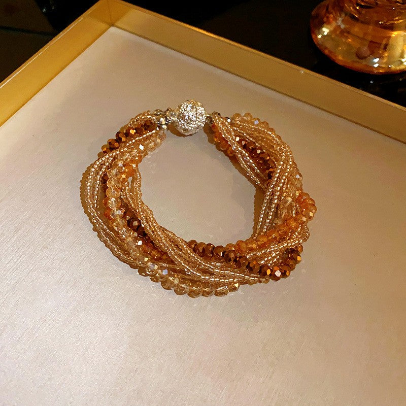 Boho Multi-Strand Twisted Crystal Necklace & Earring Set