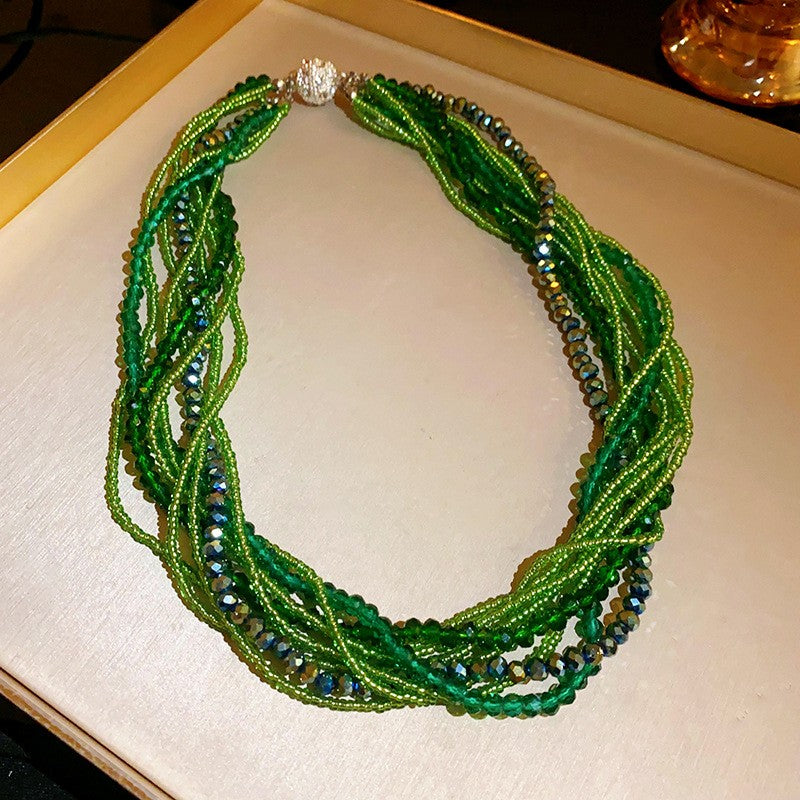 Boho Multi-Strand Twisted Crystal Necklace & Earring Set