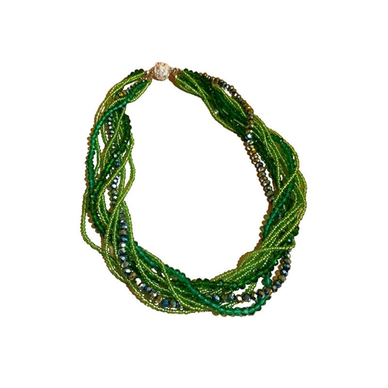Boho Multi-Strand Twisted Crystal Necklace & Earring Set