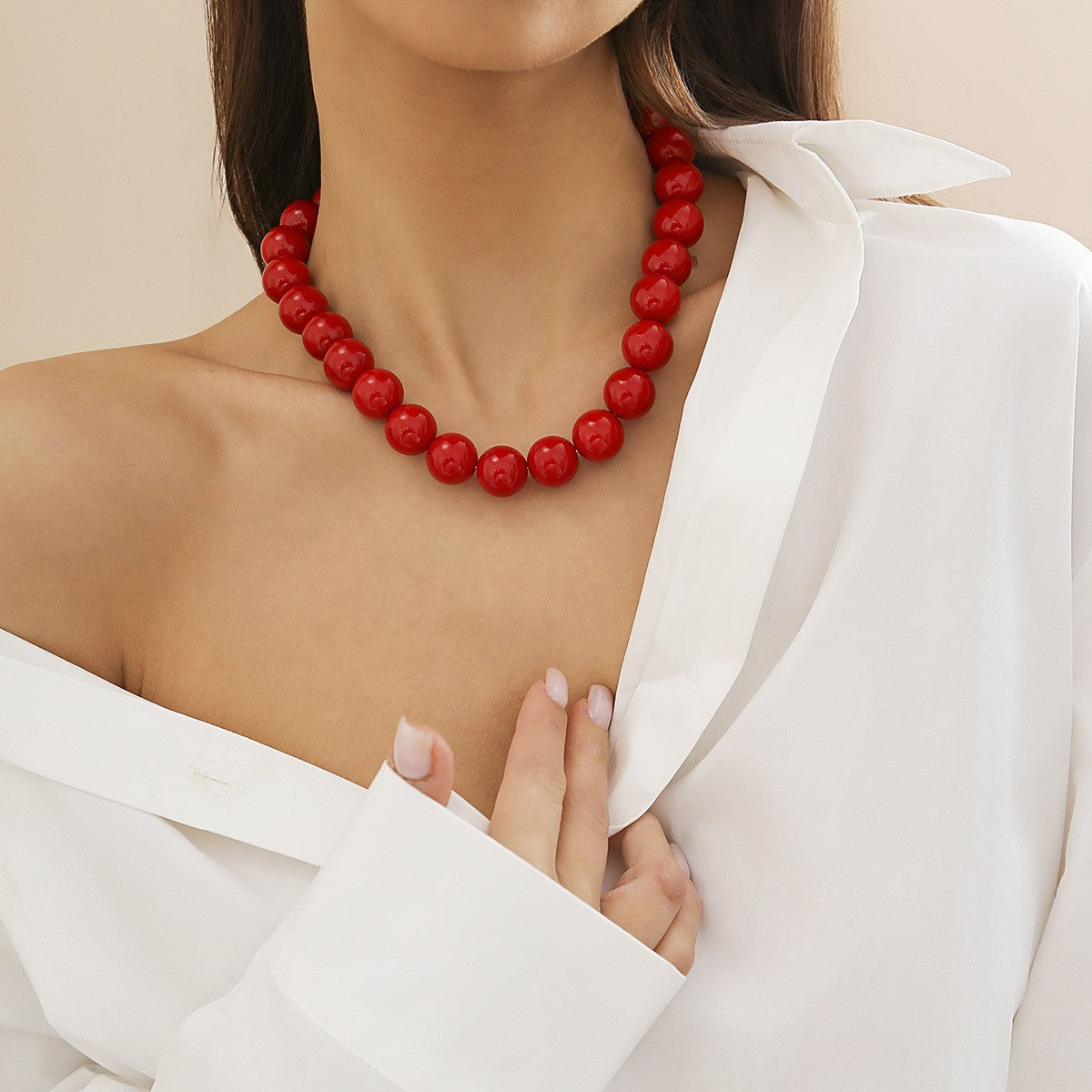 Statement Red Acrylic Bead Collar Necklace