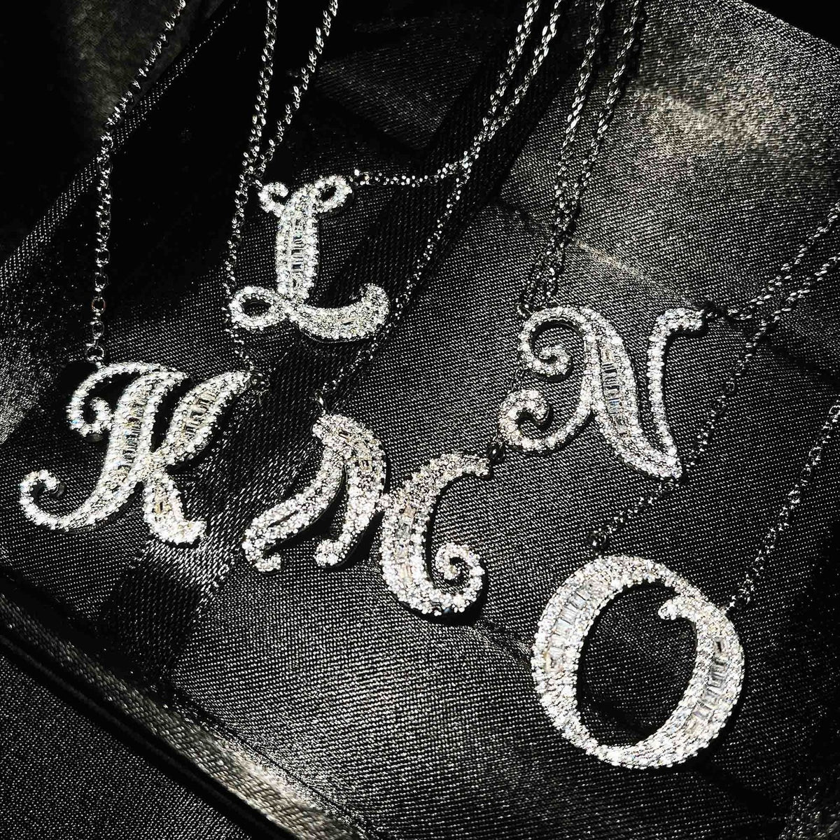 Classy Baguette Rhinestone Cursive Initial Necklace