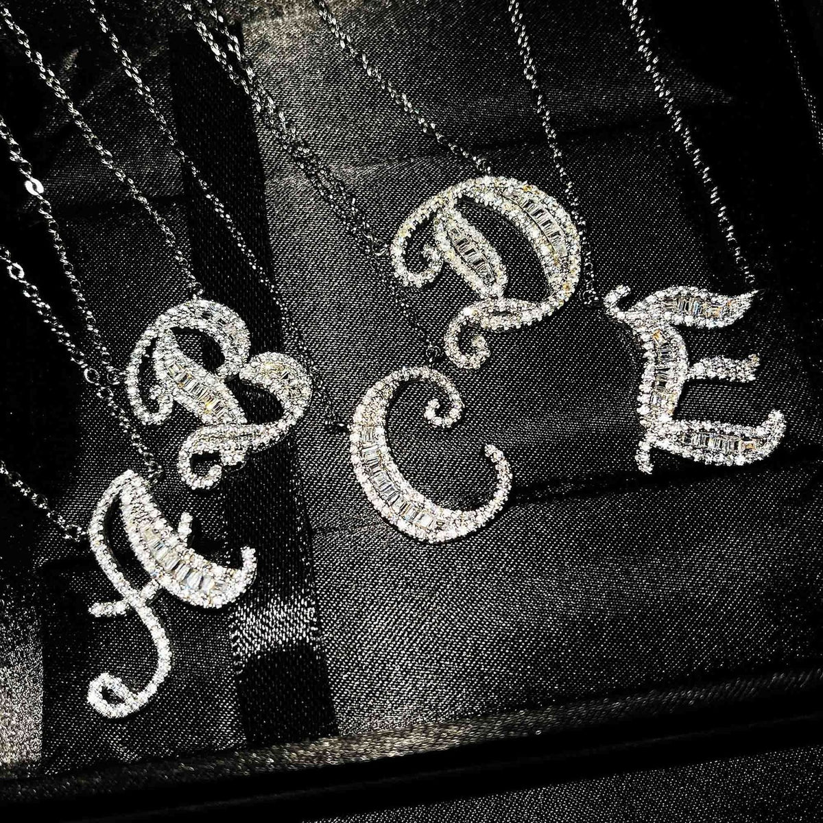 Classy Baguette Rhinestone Cursive Initial Necklace