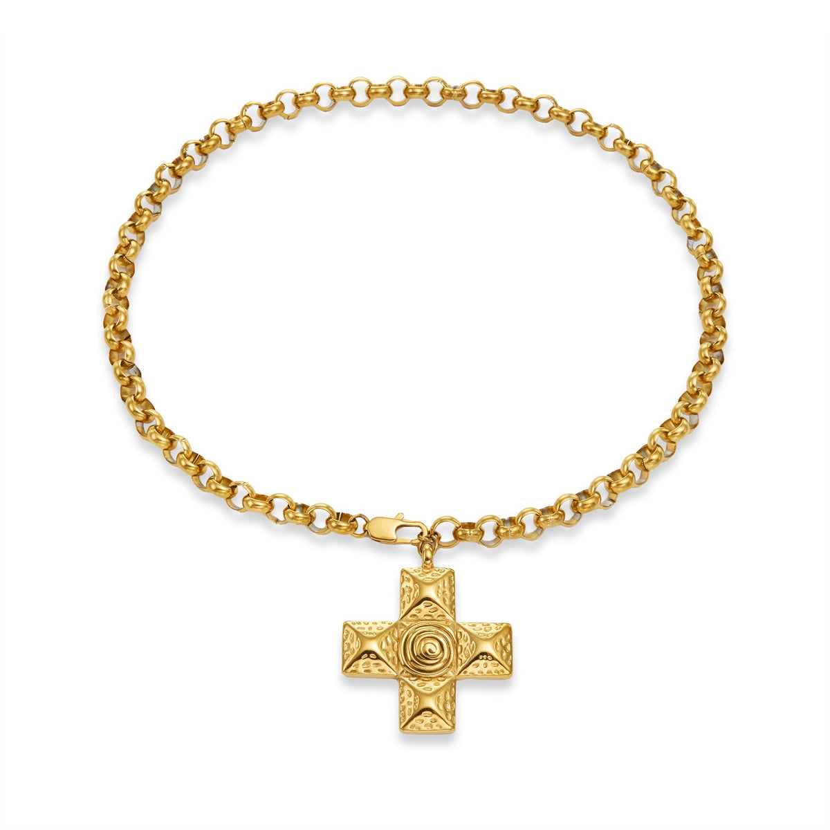 Vintage Textured Rose & Cross Necklace