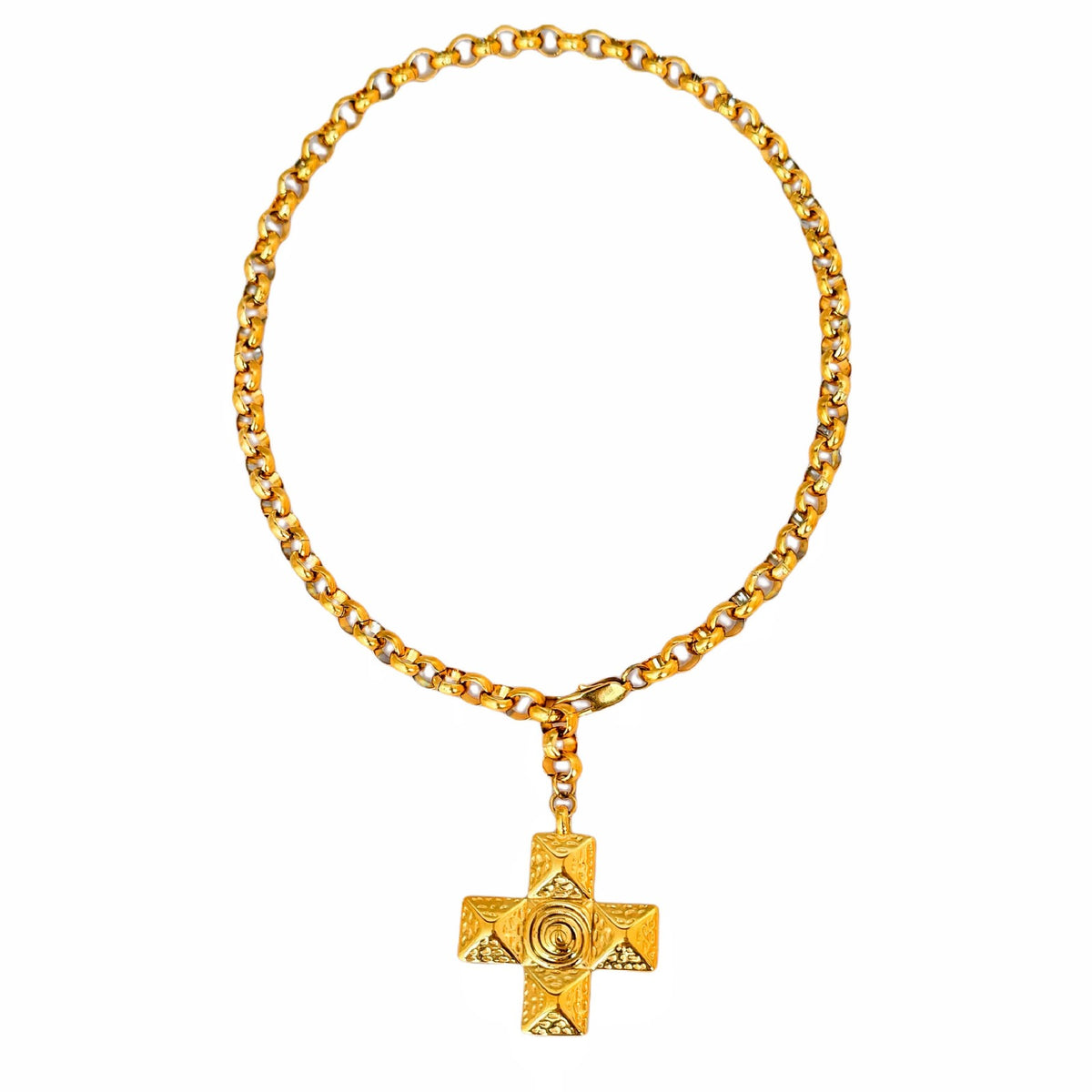 Vintage Textured Rose & Cross Necklace